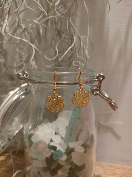 Gold rose earrings